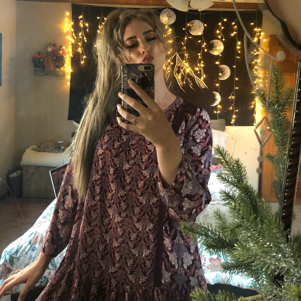Wine/Pink/Lilac/Cream Floral Dress w/ Lace Detail
